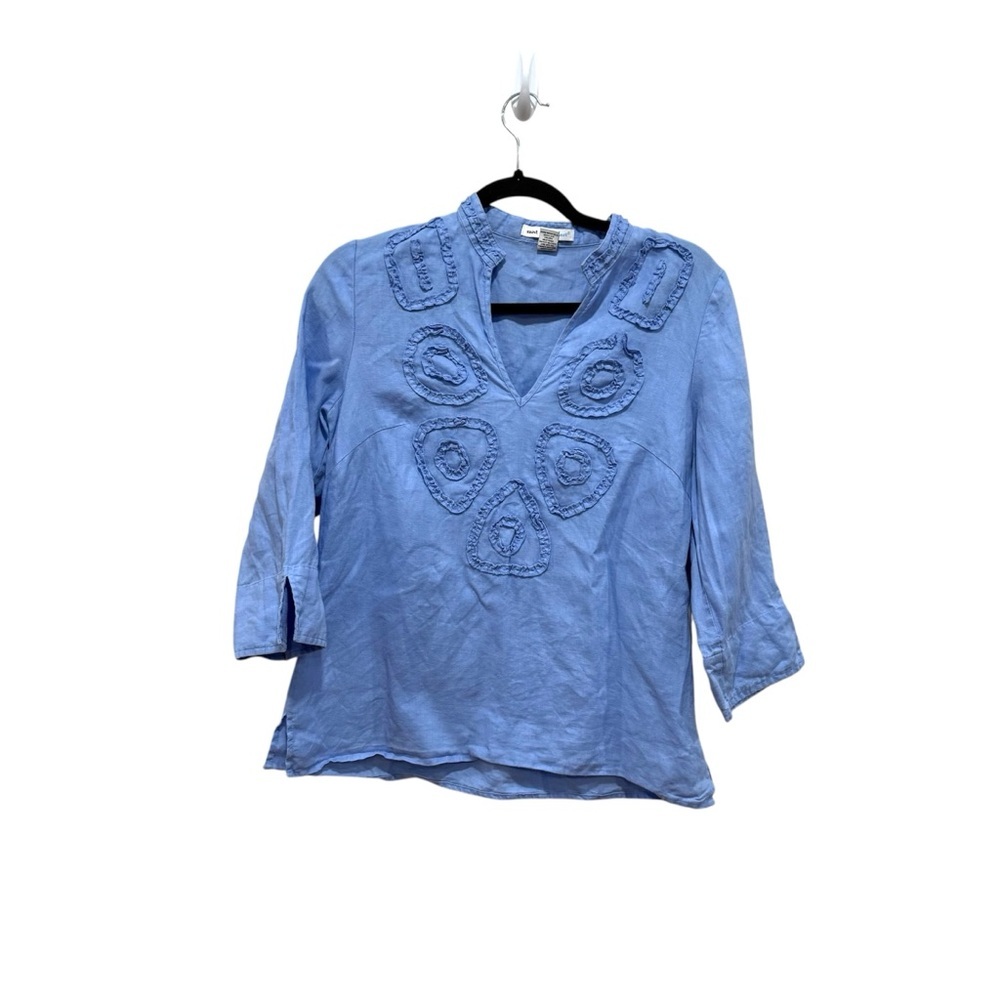 Saint Tropez West Blue Embroidered linen Boho Tunic Blouse Small